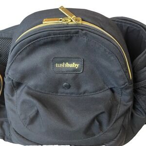 TushBaby Hip Seat Carrier + Waist Band Extender Black Gold Zippers